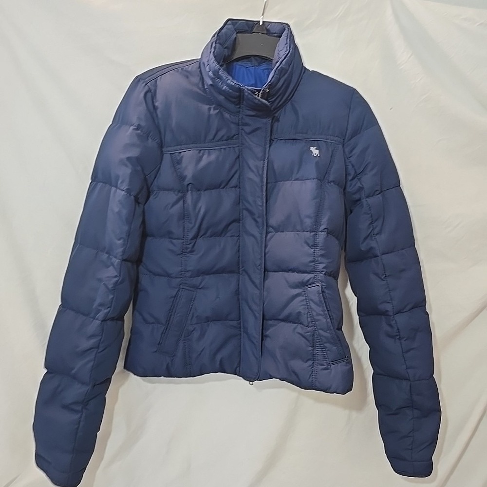 Abercrombie & Fitch Blue Down‎ Waterfowl Feathers Y2K Short Puffer Jacket Sz L